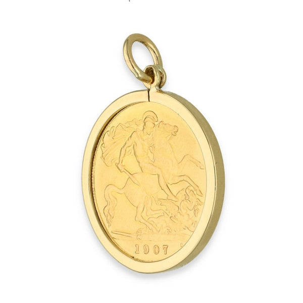 1907 Yellow Gold Half Sovereign Coin Pendant - 21x34x1.5mm -4.7g