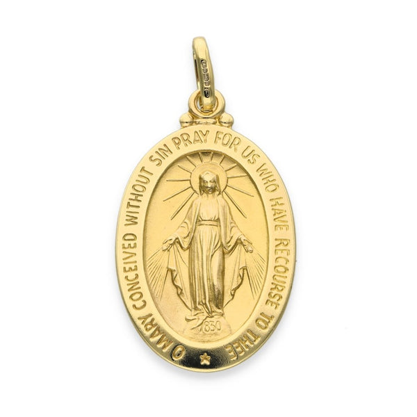 9ct Yellow Gold Oval Miraculous Pendant - 21x34x1.5mm - 4.7g