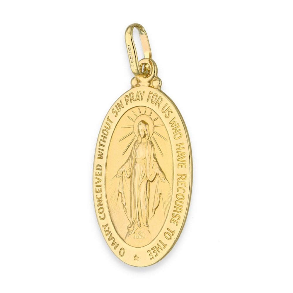 9ct Yellow Gold Oval Miraculous Pendant - 21x34x1.5mm - 4.7g