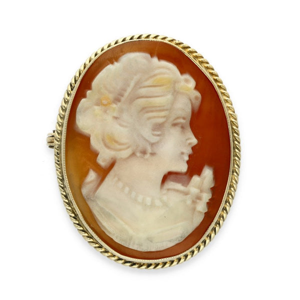9ct Yellow Gold Oval Cameo Brooch - 26x32x11mm - 7.8g