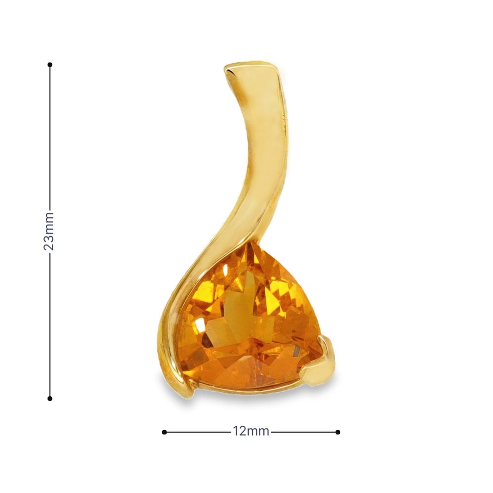 9ct Yellow Gold Trillion Citrine Pendant - 12x23x6mm - 2.8g