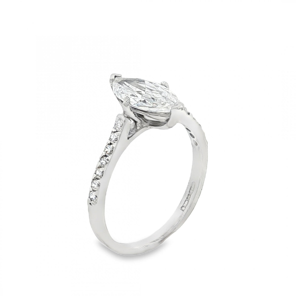 9ct White Gold Marquise CZ Solitaire Ring - Size N½ - 2.8g
