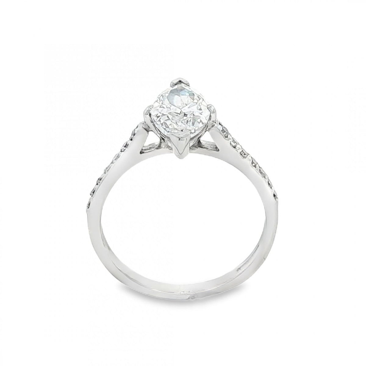 9ct White Gold Marquise CZ Solitaire Ring - Size N½ - 2.8g