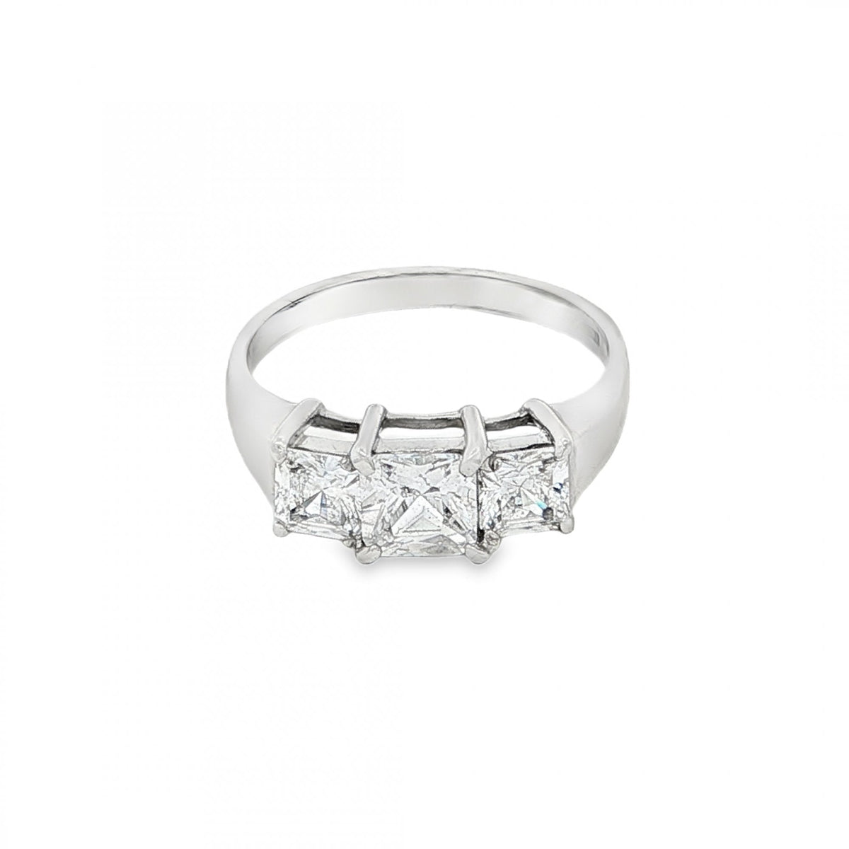 9ct White Gold CZ Trilogy Ring - Size L½ - 2.7g