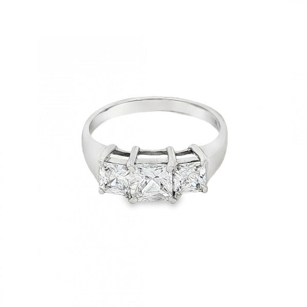 9ct White Gold CZ Trilogy Ring - Size L½ - 2.7g
