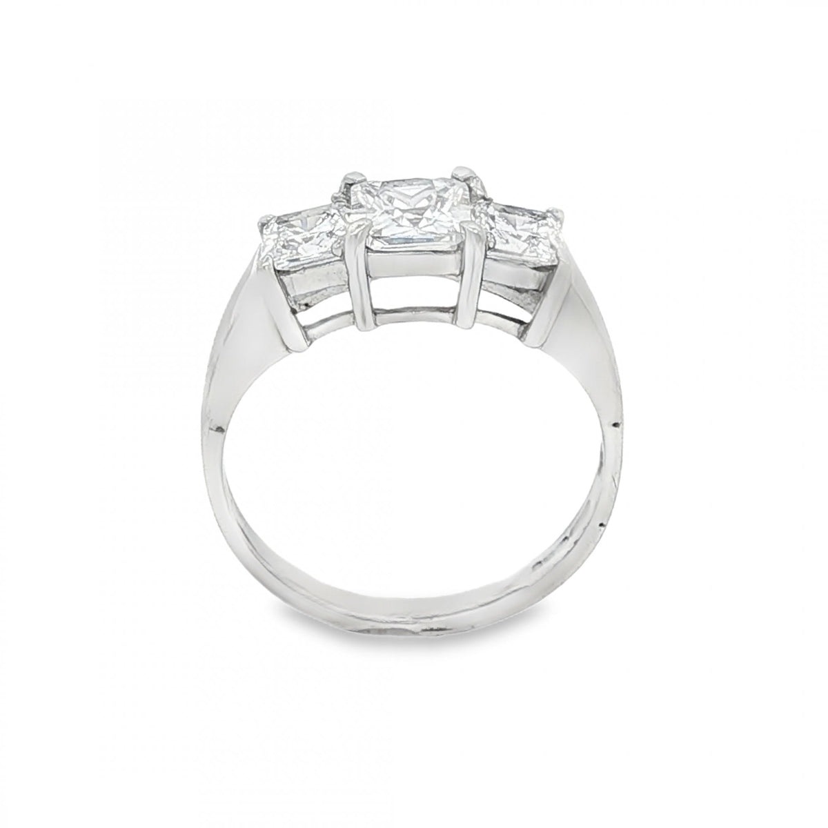9ct White Gold CZ Trilogy Ring - Size L½ - 2.7g