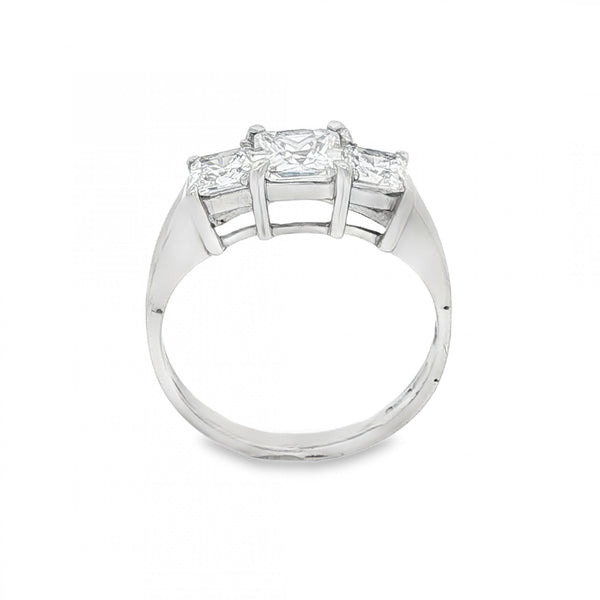 9ct White Gold CZ Trilogy Ring - Size L½ - 2.7g