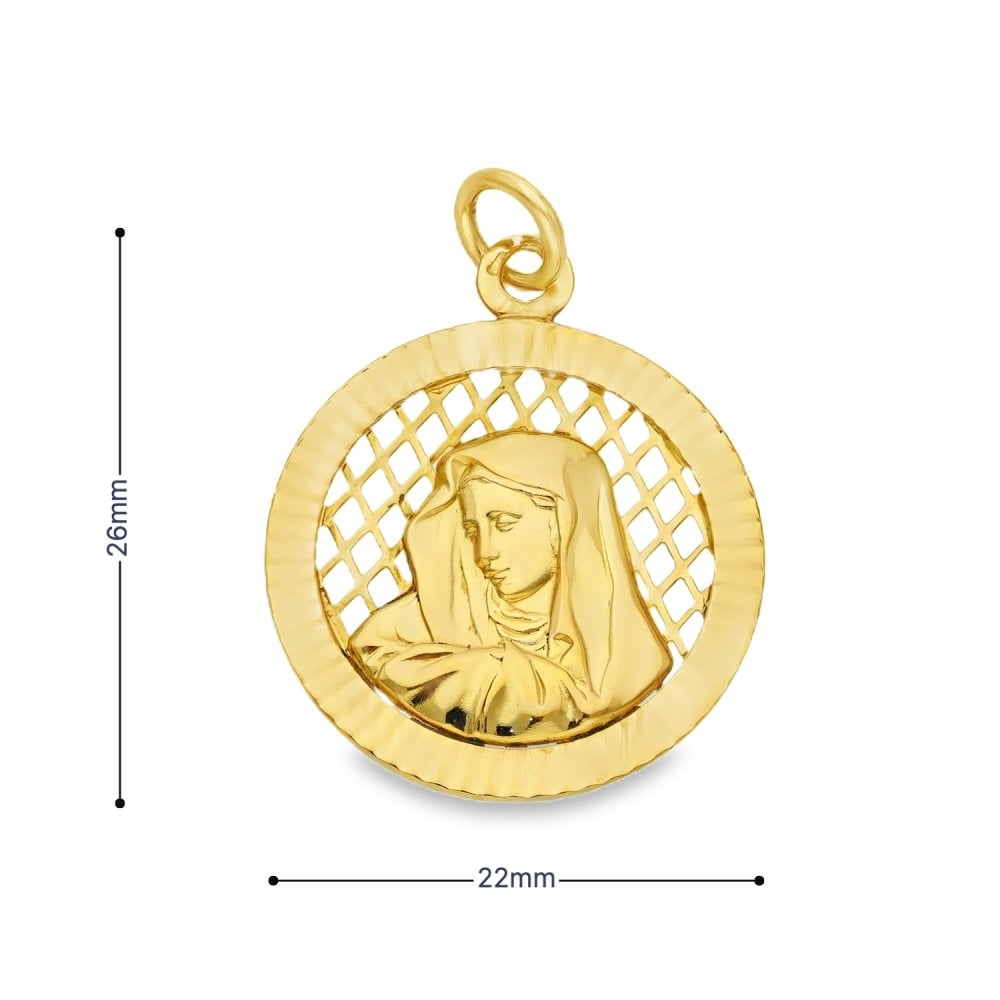 9ct Yellow Gold Open Round Madonna Medallion - 22x26x1.5mm -2.3g