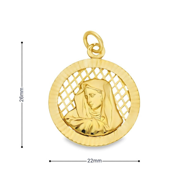 9ct Yellow Gold Open Round Madonna Medallion - 22x26x1.5mm -2.3g