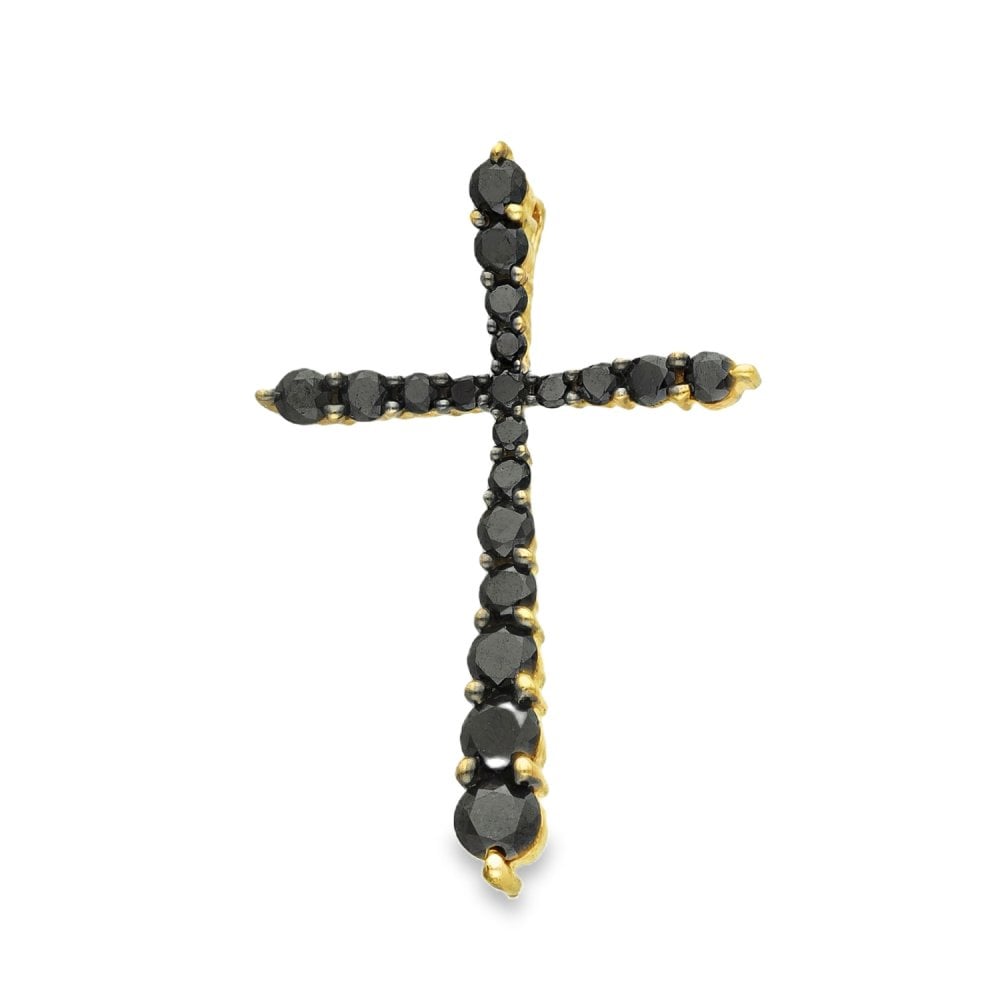9ct Yellow Gold Black Diamond Cross Pendant - 19x28x7mm - 0.50ct