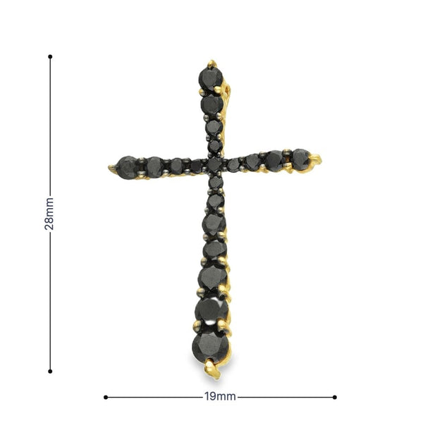 9ct Yellow Gold Black Diamond Cross Pendant - 19x28x7mm - 0.50ct