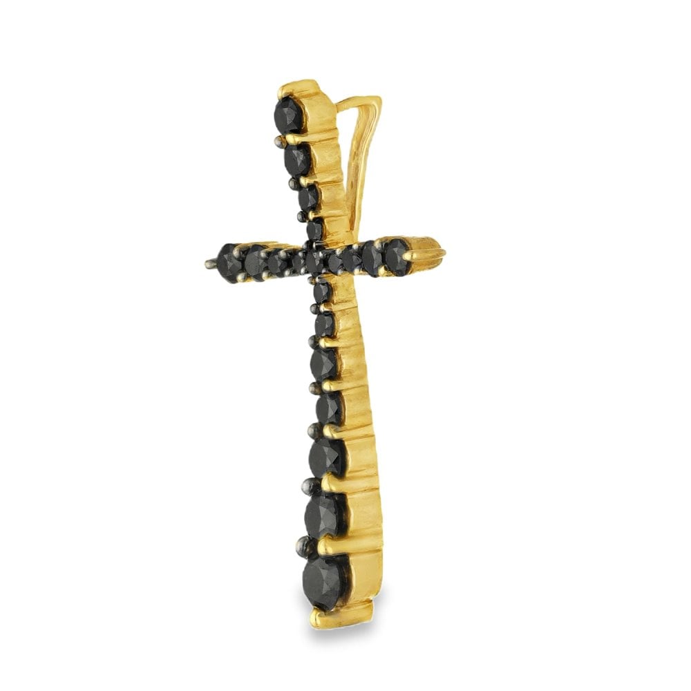 9ct Yellow Gold Black Diamond Cross Pendant - 19x28x7mm - 0.50ct