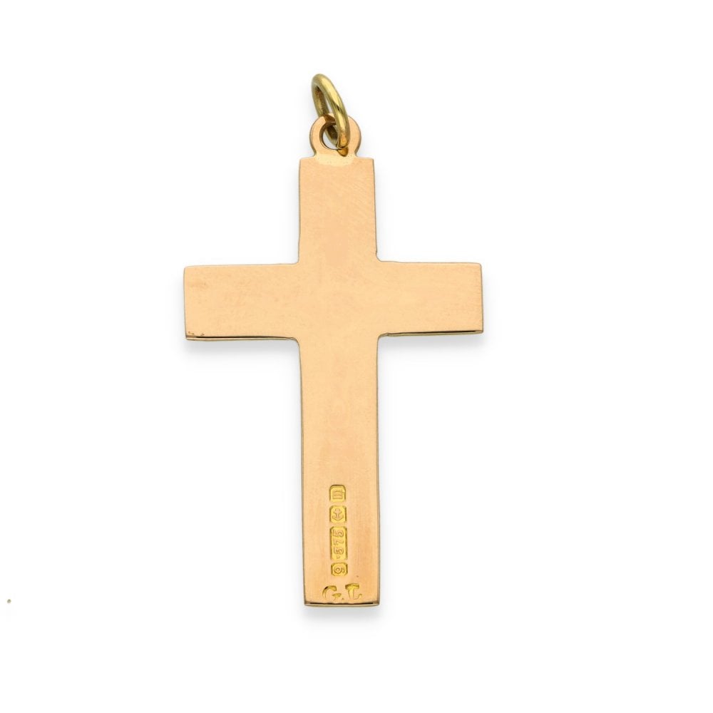 9ct Yellow Gold Feather Engraved Cross Pendant - 23x35mm - 2.6g