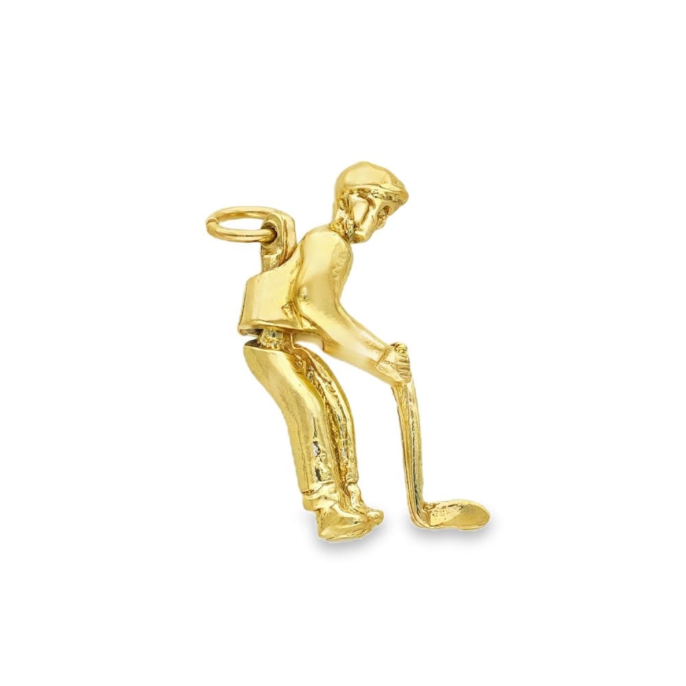 9ct Yellow Gold Twisting Golfer Charm - 10x21x6mm - 3.2g