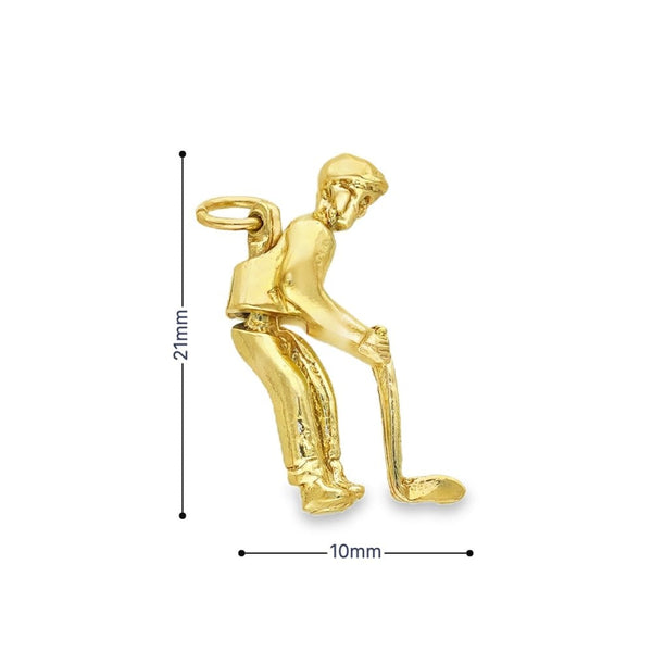 9ct Yellow Gold Twisting Golfer Charm - 10x21x6mm - 3.2g