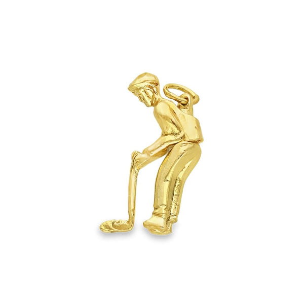 9ct Yellow Gold Twisting Golfer Charm - 10x21x6mm - 3.2g