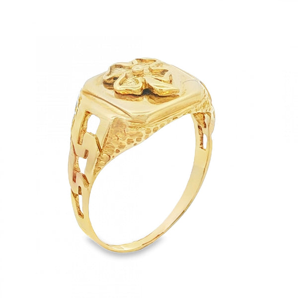 9ct Yellow Gold 4-Leaf Clover Signet Ring - Size U½ - 13mm