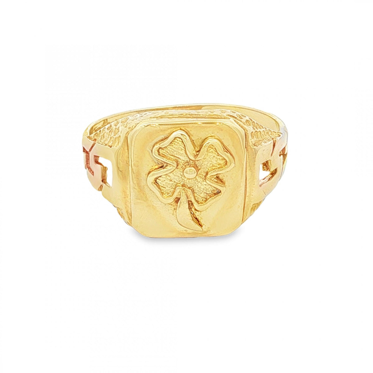 9ct Yellow Gold 4-Leaf Clover Signet Ring - Size U½ - 13mm