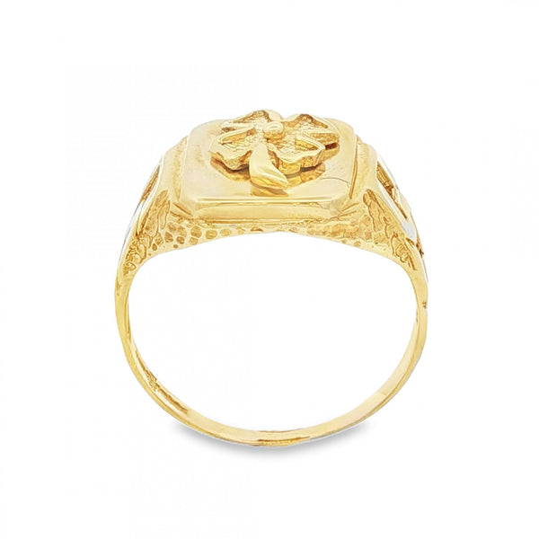9ct Yellow Gold 4-Leaf Clover Signet Ring - Size U½ - 13mm
