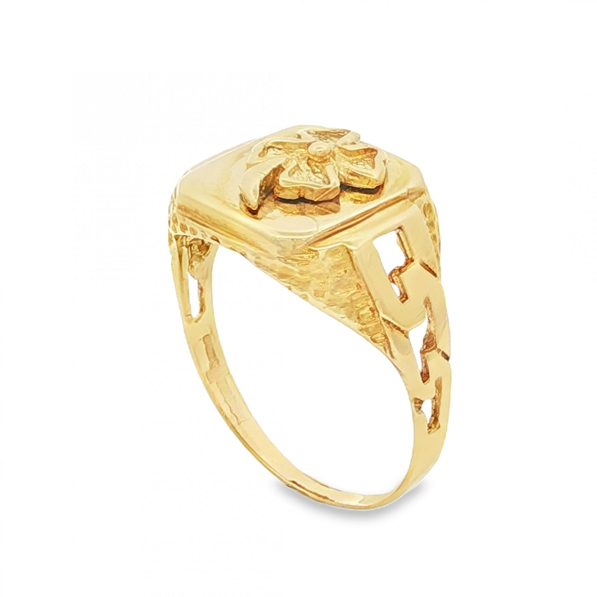 9ct Yellow Gold 4-Leaf Clover Signet Ring - Size U½ - 13mm