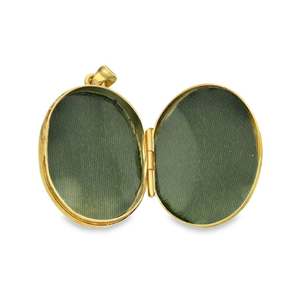 9ct Yellow Gold Oval Feather Engraved Locket - 17x24x6mm - 2.7g