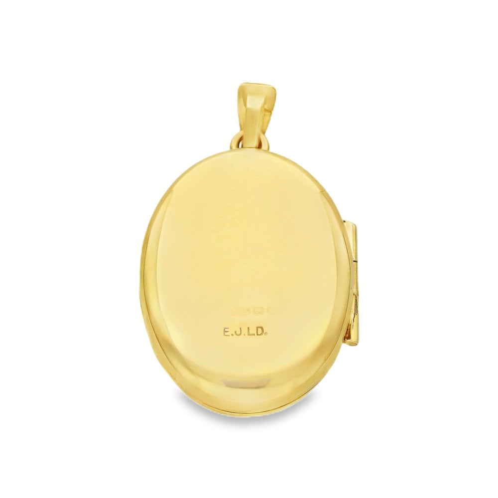 9ct Yellow Gold Oval Feather Engraved Locket - 17x24x6mm - 2.7g