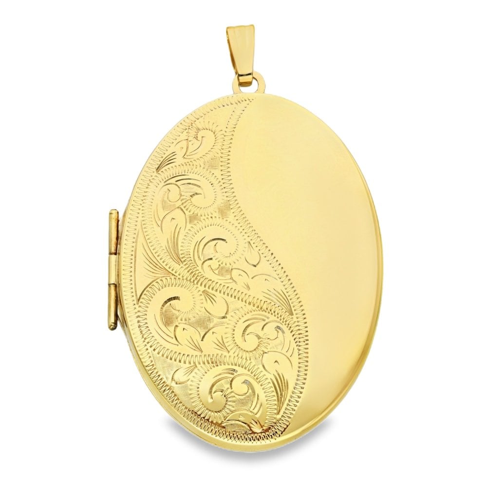 9ct Yellow Gold Large Oval Feather Locket - 38x54x8mm - 13.0g