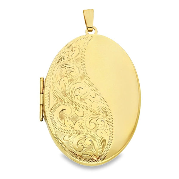9ct Yellow Gold Large Oval Feather Locket - 38x54x8mm - 13.0g
