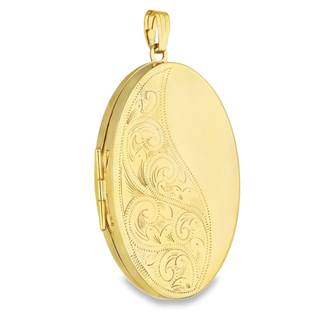 9ct Yellow Gold Large Oval Feather Locket - 38x54x8mm - 13.0g