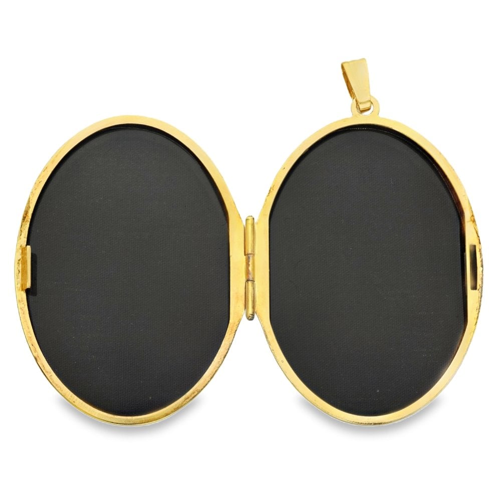 9ct Yellow Gold Large Oval Feather Locket - 38x54x8mm - 13.0g