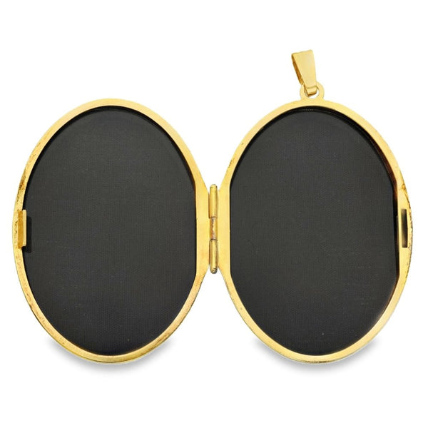 9ct Yellow Gold Large Oval Feather Locket - 38x54x8mm - 13.0g