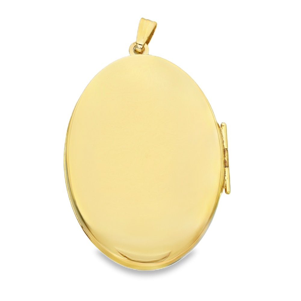 9ct Yellow Gold Large Oval Feather Locket - 38x54x8mm - 13.0g