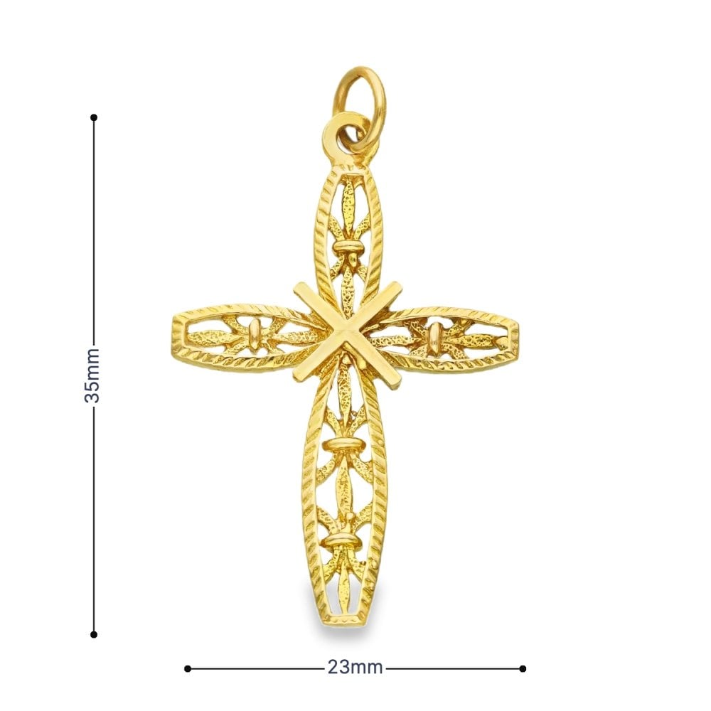 9ct Yellow Gold Patterened Cross Pendant - 23x35x2mm - 2.4g