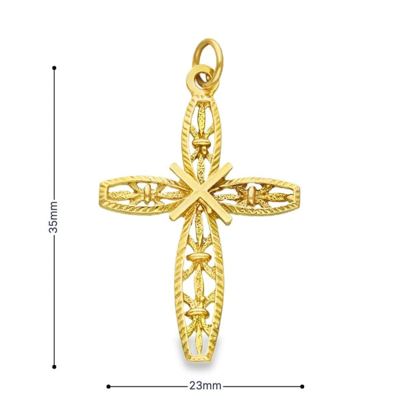 9ct Yellow Gold Patterened Cross Pendant - 23x35x2mm - 2.4g