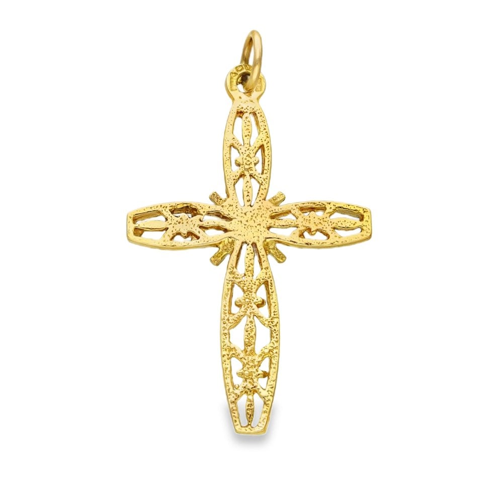9ct Yellow Gold Patterened Cross Pendant - 23x35x2mm - 2.4g