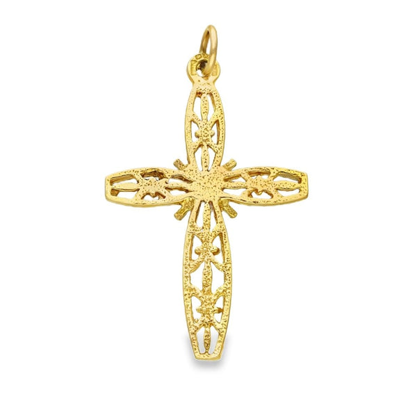 9ct Yellow Gold Patterened Cross Pendant - 23x35x2mm - 2.4g