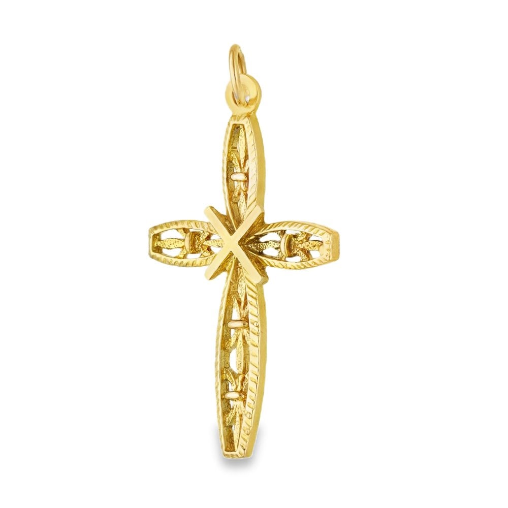 9ct Yellow Gold Patterened Cross Pendant - 23x35x2mm - 2.4g