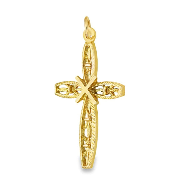 9ct Yellow Gold Patterened Cross Pendant - 23x35x2mm - 2.4g