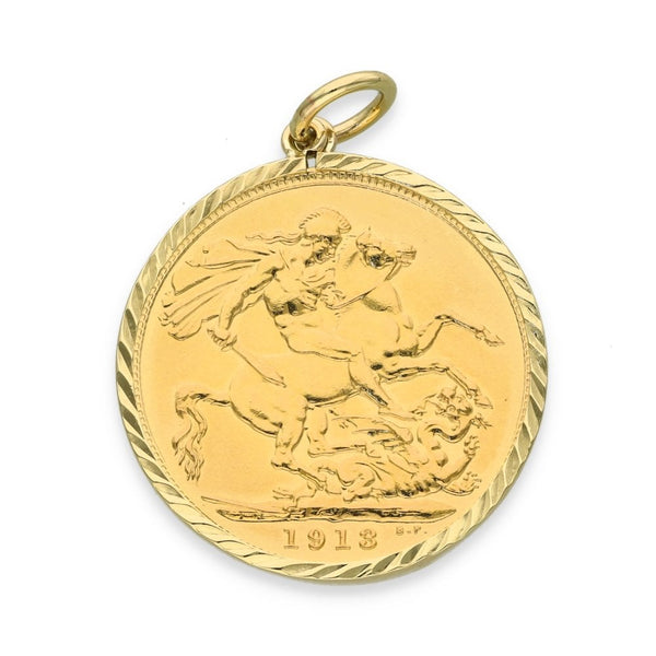 1913 Yellow Gold Full Sovereign Coin Pendant - 23x25x2mm - 8.6g
