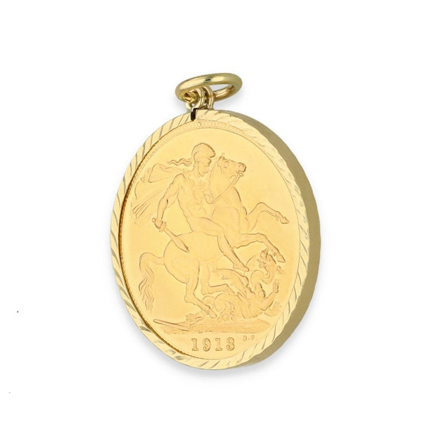 1913 Yellow Gold Full Sovereign Coin Pendant - 23x25x2mm - 8.6g