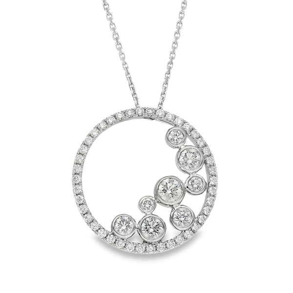 18ct White Gold Diamond Circle Pendant & Necklace - 18" - 1.43ct