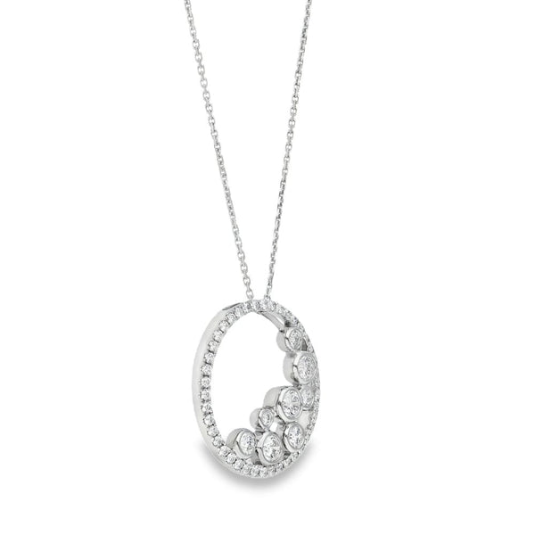 18ct White Gold Diamond Circle Pendant & Necklace - 18" - 1.43ct