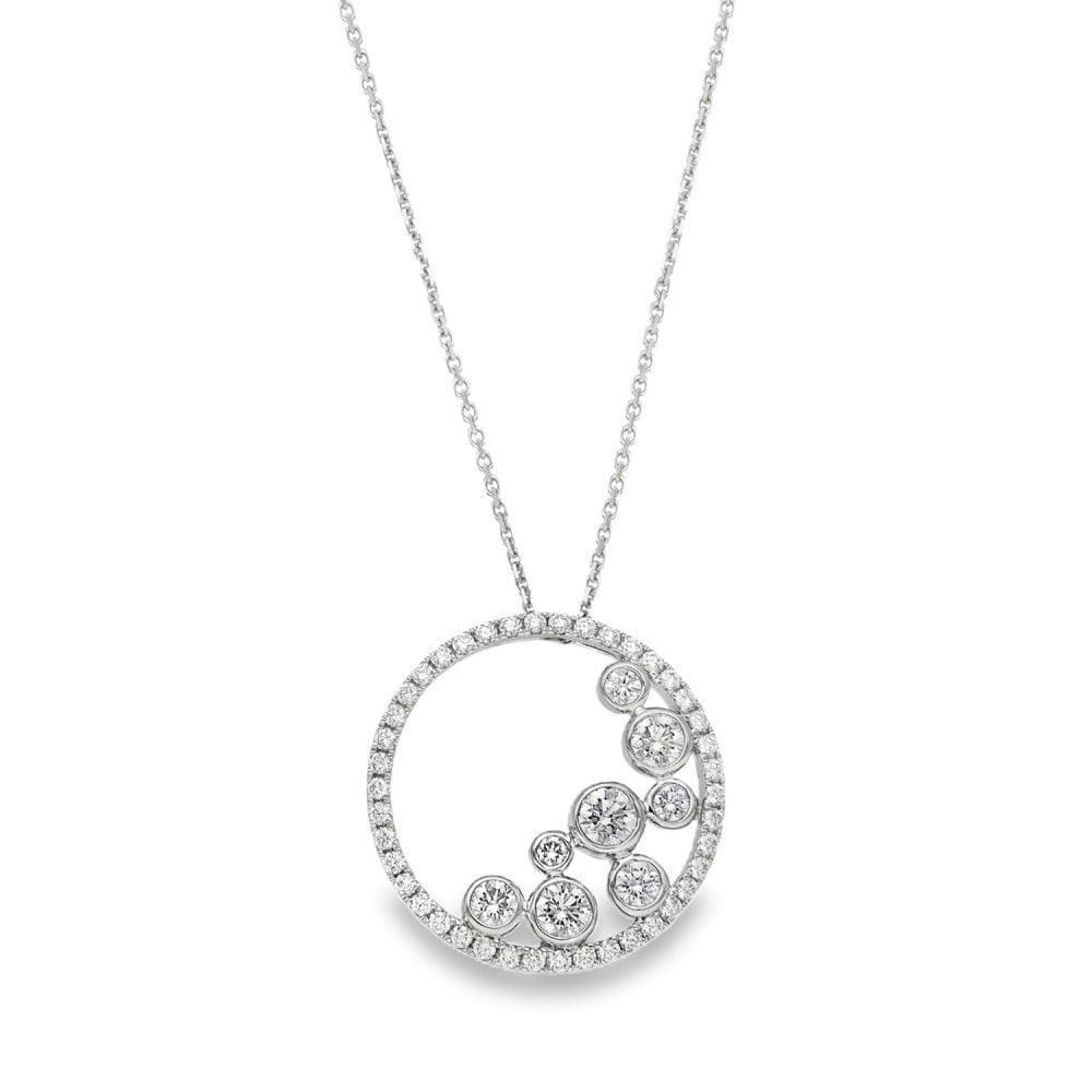 18ct White Gold Diamond Circle Pendant & Necklace - 18" - 1.43ct