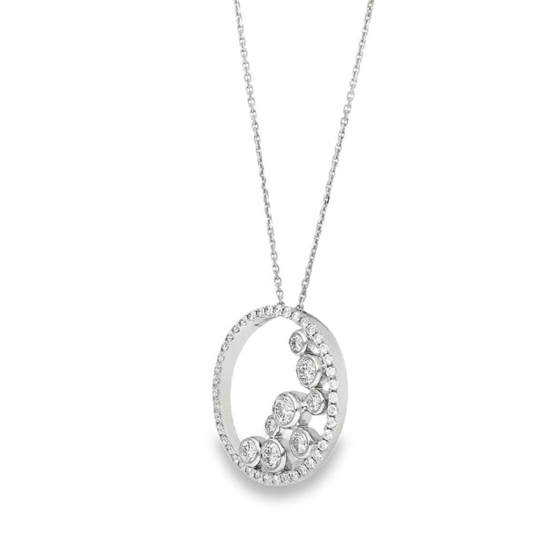 18ct White Gold Diamond Circle Pendant & Necklace - 18" - 1.43ct
