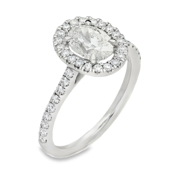 950 Platinum GIA Certified Diamond Halo Ring - Size M - 1.46ct