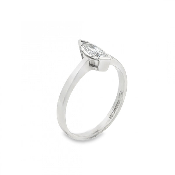 9ct White Gold Marquise CZ Solitaire Ring - Size K½ - 1.8g