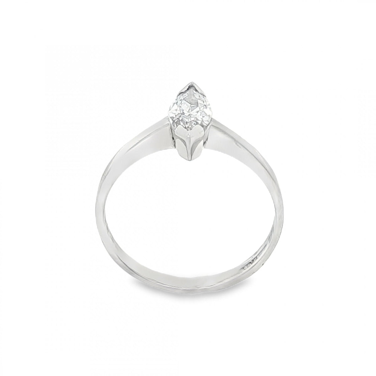 9ct White Gold Marquise CZ Solitaire Ring - Size K½ - 1.8g
