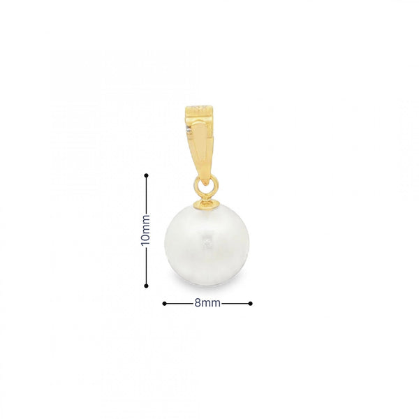 9ct Yellow Gold Pearl Pendant - 8x10x8mm - 1.0g