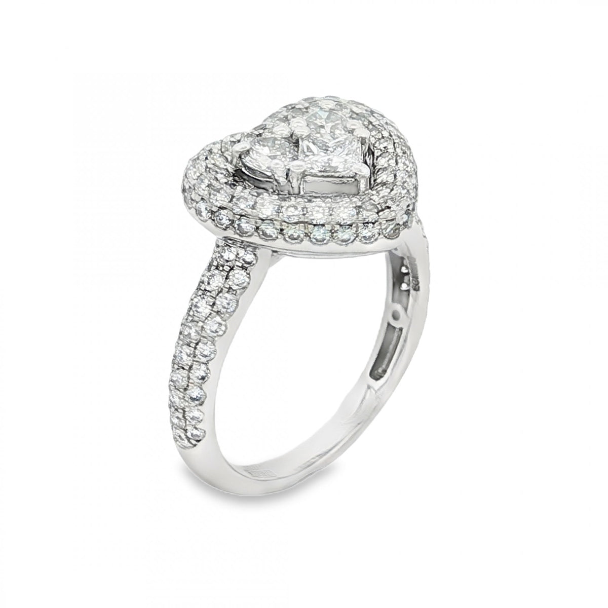 18ct White Gold Diamond Heart Cluster Ring - Size L - 1.50ct