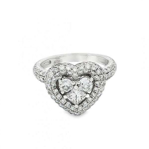 18ct White Gold Diamond Heart Cluster Ring - Size L - 1.50ct